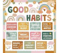 MDBJTCYZN ZGPOSQKZSC Elementary School Poster Healthy Habits Chart Boho Rainbow Bulletin Board Decor for Classroom Teacher Office Counselor Wall Display Educational (Framed,16x24inch(40x60cm))