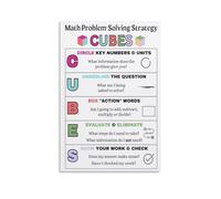 MDBJTCYZN ZGPOSQKZSC Math Word Problems CUBES Strategy Solving Poster Anchor Chart Wall-Art for Study Room Classroom Bedroom Decor(Framed,12x18inch(30x45cm))