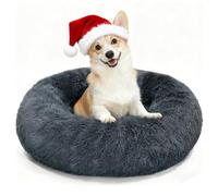 MDDK DY Panier pour Chien et Chat en Forme de Beignet - Coussin Moelleux Rond, antidérapant et Lavable - Diamètre 60 cm, Gris foncé
