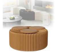 MDDKOP Tabouret en Papier Kraft Pliable en accordéon, Facile à Ranger et à Transporter, Tabouret Relaxant avec Coussin pour Cuisine, Salon et Salle à Manger(Marron,150x30x42cm+3Cush)