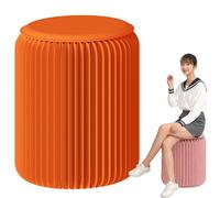 MDDKOP Tabouret Pliant en Papier alvéolé, Tabouret Rond Pliant en Papier avec Coussin, Meuble en Papier Kraft pour la Maison idéal pour Les salles de réception Les Salons(Orange,36x36x44cm)
