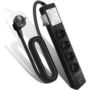 MDee RCD Multiprise avec 4 Ports USB, 3680W Multiprise Electrique avec disjoncteur différentiel, 4 Prises, 16A, Protection Contre Les Surtensions, Câble 3M pour Électroménager, Ordinateur, Bureau