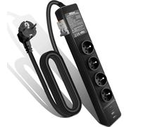 MDee RCD Multiprise avec 4 Ports USB, 3680W Multiprise Electrique avec disjoncteur différentiel, 4 Prises de type E, 16A, avec Interrupteur FI/Circuit Breaker, Câble 3M pour Électroménager, Ordinateur