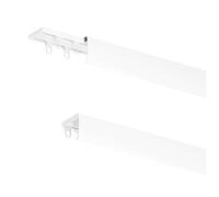 MDEKOR rail à rideau en aluminium 200 cm, supports métalliques pour montage plafond, utilisable des deux côtés, avec glissières, crochets et couvercle blanc