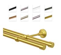 MDEKOR Tringle à rideaux 140 cm à double passage | Tringle à rideaux pour montage mural en laiton doré en métal | Set de tringles à rideaux Ø 19 mm