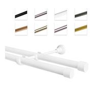 MDEKOR Tringle à rideaux 180 cm à double passage | Tringle à rideaux pour montage mural blanc en métal | Jeu de tringles à rideaux Ø 19 mm