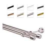 MDEKOR Tringle à rideaux 280 cm à double passage - Tringle à rideaux pour montage mural - Aspect acier inoxydable en métal - Diamètre : 19 mm
