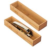 mDesign bac de rangement pour bureau & tiroir (lot de 2) - rangement tiroir rectangulaire en bambou - organiseur de bureau de qualité pour crayons, ustensiles de papeterie, etc. - couleur naturelle