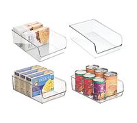 mDesign bac de rangement pratique (lot de 4) - bac alimentaire en plastique pour canettes, conserves, etc. - organiseur de cuisine pour placard de cuisine, réfrigérateur ou congélateur - transparent