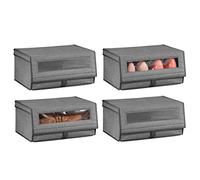 mDesign Boite à Chaussures en Tissu (Lot de 4) - Boite de Rangement empilable avec hublot, Fermeture éclair et Couvercle - bac de Rangement pour Placard ou étagère - Gris foncé