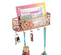 mDesign boîte à clés en métal avec Surface de Rangement - boîte a clés Murale Polyvalente pour l'entrée, la Cuisine ou Le Bureau - avec 5 Crochets et Un Range-courrier - Couleur cuivre