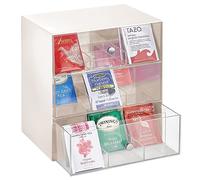 mDesign boite à thé, à café, à sucre, etc. - boite de rangement compacte en tissu avec 27 compartiments - casier de rangement avec 3 tiroirs - couleur crème et transparent