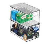 mDesign boîte alimentaire avec poignées (lot de 2) - grand rangement frigo en plastique pour aliments - caisse de rangement avec couvercle pour le placard ou le réfrigérateur - transparent/gris