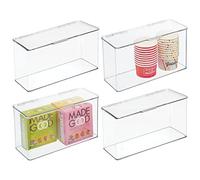 mDesign boîte de rangement avec couvercle - boîte empilable en plastique sans BPA pour placard de cuisine et réfrigérateur - organiseur cuisine pour pâtes, légumes, etc. - lot de 4 - transparent