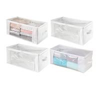 mDesign boîte de rangement avec fermeture éclair (lot de 4) - cube de rangement pratique en polypropylène - panier de rangement pour les vêtements et le linge - blanc/transparent