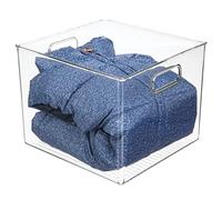 mDesign boite de rangement avec poignées - bac plastique profond pour rangement vêtements, chaussures, etc. - idéal comme bac de rangement pour articles bureau et loisirs créatifs - transparent