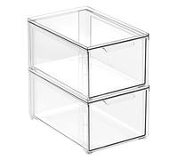 mDesign Boîte de rangement avec tiroir - Boîte à tiroirs en plastique robuste pour rangement de chaussures - Boîte empilable pour chaussures, accessoires et plus - Lot de 2 - Transparent