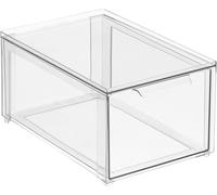 mDesign Boîte de rangement - Boîte de rangement profonde empilable avec tiroir extractible - Boîte de rangement pour articles de toilette, maquillage et produits de beauté - Transparent
