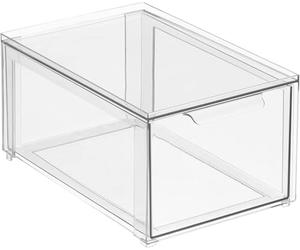 mDesign Boîte de rangement - Boîte de rangement profonde empilable avec tiroir extractible - Boîte de rangement pour articles de toilette, maquillage et produits de beauté - Transparent