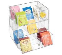 mDesign boite de rangement cuisine en plastique avec 3 tiroirs - casier de rangement pour sachets de thé, tisane, infusion, dosette de café, sucre et plus - boite à thé - transparent