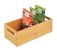 mDesign Boîte de rangement de cuisine - Plateau de rangement pratique avec poignées intégrées - Organisateur de placard ouvert en bambou pour ustensiles de cuisine - Naturel