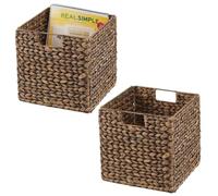 mDesign boîte de rangement en lot de 2 - panier tressé en jacinthe d'eau - accessoire de rangement idéal pour l'organisation dans une étagère - brun