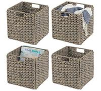 mDesign boîte de rangement en lot de 4 - panier tressé en algues naturelles - accessoire de rangement idéal pour l'organisation dans une étagère - gris