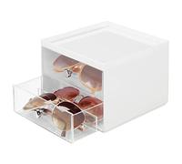 mDesign boite de rangement pour lunettes - support à lunettes en plastique avec tiroirs - accessoire de rangement pour lunettes de lecture ou de soleil - blanc et transparent