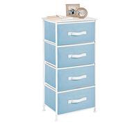 mDesign commode à 4 tiroirs - meuble à tiroirs pratique en panneaux de bois MDF pour la chambre à coucher, le salon ou le couloir - rangement vêtements en métal et tissu - bleu clair/blanc