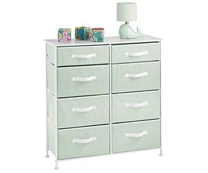 mDesign commode à 8 tiroirs pour les jouets et les vêtements - meuble à tiroirs robuste pour la chambre d'enfant - rangement vêtements en métal, bois et tissu - vert menthe/blanc