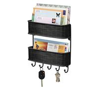 mDesign Corbeille à lettres et barre à clés - Rangement ordonné des clés, des lettres, des brochures dans deux paniers - Organiseur d'entrée, porte-clés avec étagère - Noir