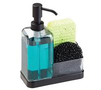 mDesign Distributeur de Savon Rechargeable - Pompe à Savon avec Porte-éponge pour éponges et éponges métalliques - Graphite/Noir Mat