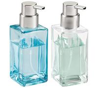 mDesign Distributeur Savon Mousse pour Cuisine et Salle de Bain - Distributeur de Savon en Verre à Poussoir - Pousse-Mousse rectangulaire pour 414 ML de Savon Liquide - Lot de 2 - Bleu/Transparent