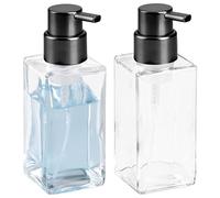 mDesign distributeur savon mousse pour cuisine ou salle de bain (lot de 2) - distributeur de savon en verre à poussoir - pousse-mousse rectangulaire pour savon - transparent/argenté mat