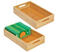 mDesign Echo Collection Echo Lot de 2 grands plateaux de tiroir de bureau en bambou avec poignées - Organiseur pour fournitures scolaires, stylos, crayons, blocs-notes, agrafeuses, enveloppes -