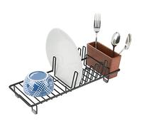 mDesign Égouttoir à vaisselle pour évier de cuisine - Petit égouttoir à vaisselle en métal et bambou pour évier de cuisine - Égouttoir à vaisselle avec plateau d'égouttement pour assiettes et panier à