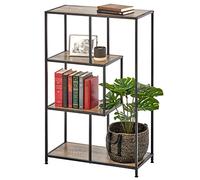 mDesign étagère à Livres à 4 Niveaux - Petit Meuble bibliothèque en métal et Bois - étagère Bois Moderne au Style Industriel, idéale pour Les Livres, la décoration et Plus Encore - Noir/Gris