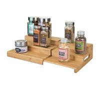 mDesign Étagère de rangement en bois extensible à trois niveaux pour la cuisine, idéale comme organisateur de bocaux et étagère à épices - Naturel
