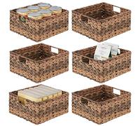 mDesign grand panier de rangement rectangulaire - panier tressé avec poignées pour salle de bain, chambre ou salon - accessoire de rangement moderne en fibre synthétique - lot de 6 - marron ombré