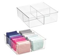 mDesign (lot de 2) boîte de rangement avec 4 compartiments - boîte en plastique pratique pour la chambre - caisse de rangement en plastique sans BPA idéale pour les accessoires - transparent