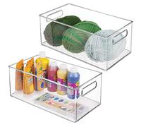 mDesign (lot de 2 boîte de rangement pour matériel de bricolage - caisse plastique avec poignées - casier de rangement parfait pour billes, caoutchouc mousse, laine & rubans - transparent
