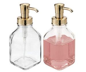 mDesign Lot de 2 Bouteilles de Savon Liquide réutilisables en Verre pour Salle de Bain, vanité, comptoir de Cuisine, Porte-Savon, Distributeur de Savon à la Main, désodorisant, Huile Essentielle