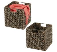 mDesign Lot de 2 paniers de rangement - Boîte de rangement pliable en jacinthe d'eau - Panier de rangement idéal pour ranger vêtements, jouets ou magazines - avec motif en osier - Noir