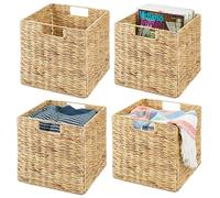 mDesign Lot de 4 paniers de rangement pliables en jacinthe d'eau - Panier de rangement idéal pour ranger des vêtements, des jouets ou des magazines - Motif osier - Naturel