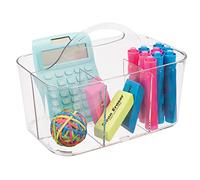 mDesign Organiseur de bureau et de bureau - Panier organisateur de papeterie pour le bureau - Rangement de bureau portable pour stylos, ciseaux, pinceaux et plus encore - Transparent