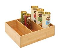 mDesign Organiseur de cuisine - Boîte de rangement divisée en bois pour articles de cuisine - Pratique pour herbes, épices, café et sachet de thé avec 3 sections - Naturel
