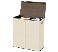 mDesign panier à linge pliable en polypropylène respirant à deux compartiments - sac pour lessive design pour salle de bain, etc.- trieur de linge sale à couvercle et poignées - crème avec bord café