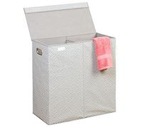 mDesign panier à linge pliable - sac pour lessive avec motif en chevron - pour salle de bain, chambre d’enfant ou chambre à coucher - trieur de linge sale avec 2 compartiments de tri - taupe/nature