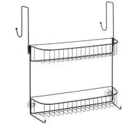 mDesign panier de douche à suspendre - rangement de douche pratique sans perçage - étagère de douche en métal à deux paniers larges et deux crochets pour accessoires - noir