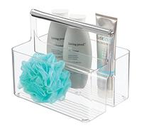 mDesign Panier de Rangement pour la Salle de Bain - Corbeille avec poignée pour Rangement Maquillage - Caisse de Rangement avec 2 Compartiments - Transparent/argenté